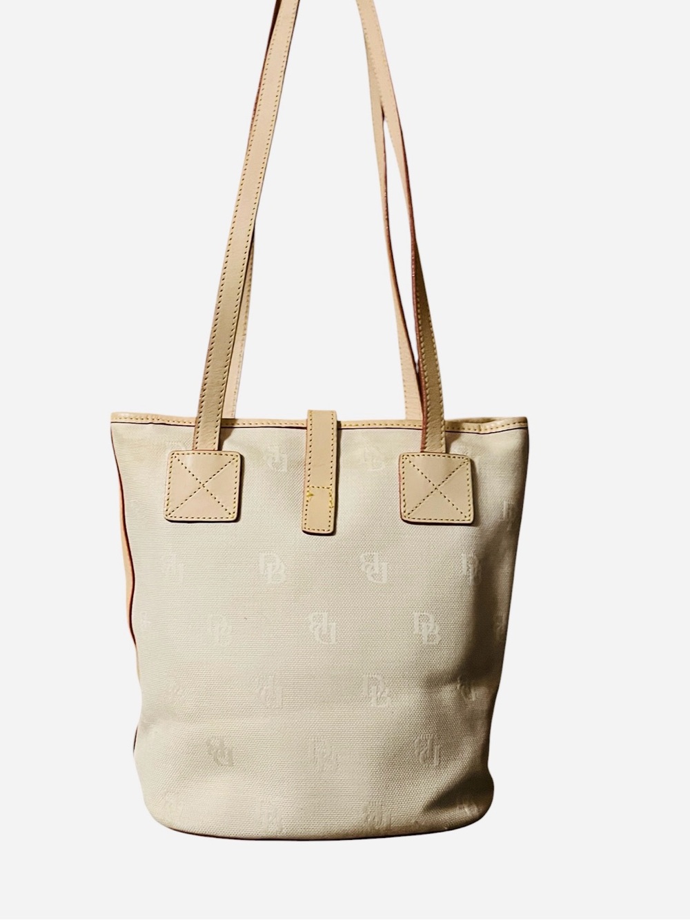 Dooney & Bourke Beige Canvas Tote Bag with Buckle Strap - Picture 3 of 4